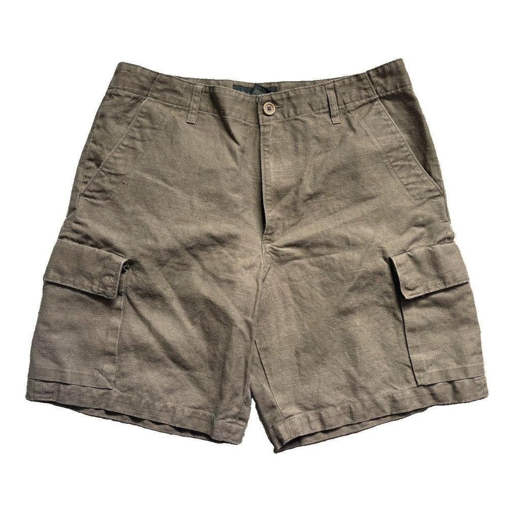 Vtg Y2K Banana Republic Linen Relax Fit Cargo Camp Shorts Men 34 Green Military